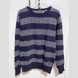 Scotch & Soda - Men Dark Blue Herringbone White Striped Wool Sweater, Size M